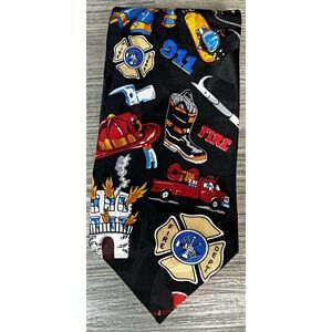 Statement Mens Black Novelty Firefighter Fire Dept Woven Polyester Necktie